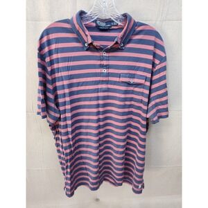 Polo Ralph Lauren Mens XL Custom Slim Fit Striped Polo Shirt Navy Pink Pocket